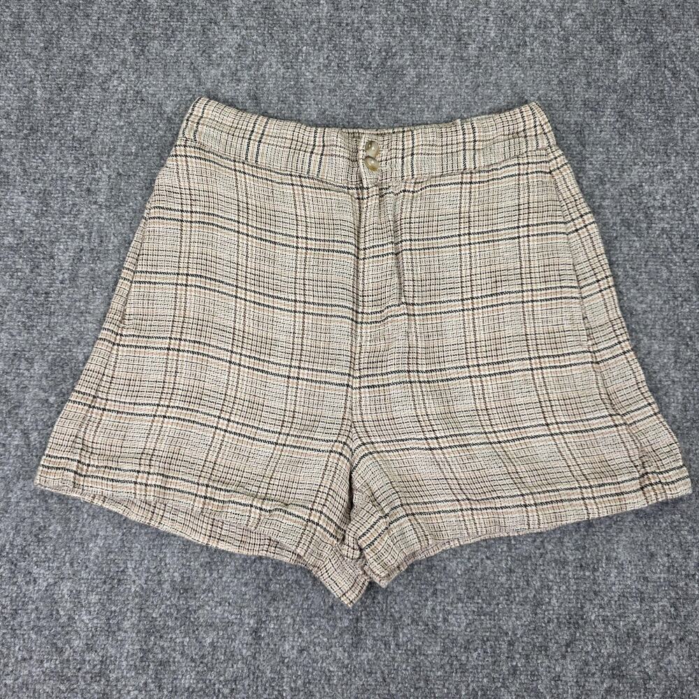 Madewell Shorts Womens 2 Beige Plaid Linen Tweed Chino High Rise Casual Summer